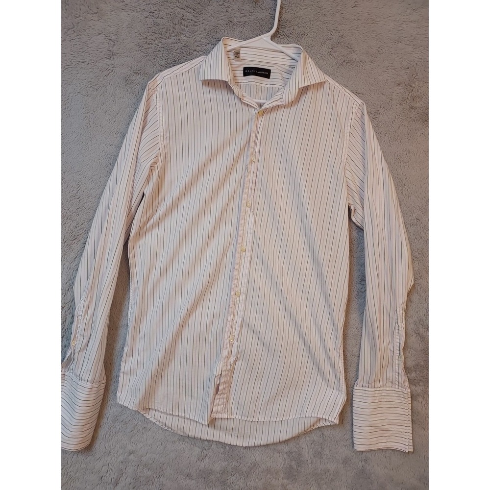 Ralph Lauren Black Label Shirt Men 15 French Cuff Striped Purple Made Italy